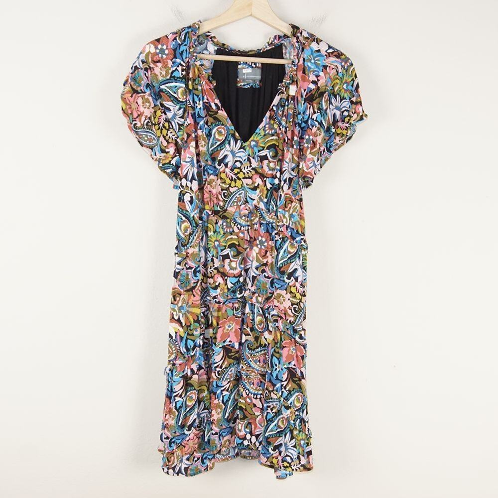Anthropologie Robin Paisley Floral Colorful Tiered Dress Womens Sz S
